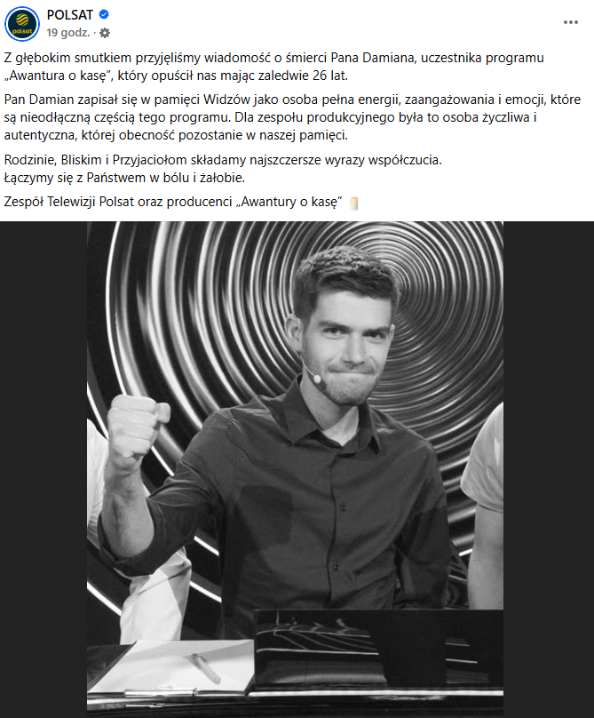 Zdjęcie Polsat w żałobie. Nie żyje 26-letni dziennikarz. Stacja zamieściła poruszający wpis #1