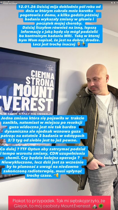 Zdjęcie "Jednak wznowa guza" - Adrian Szymaniak przekazał wieści o stanie zdrowia #1